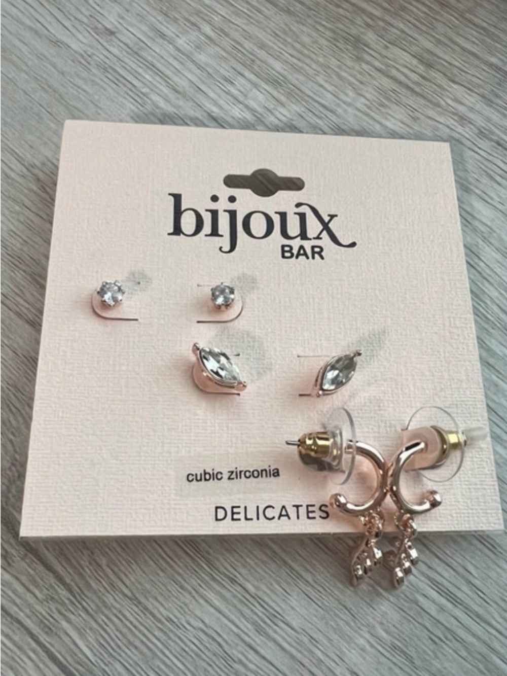 5/$25 Bijoux Bar Silver Cubic Zirconia Earring Set - Clear/rose gold